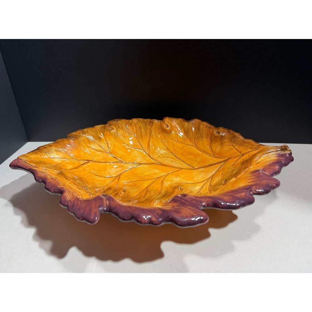 Style Eyes Baum Bros Acorn Collection Leaf Serving Bowl Orange Purple Ceramic
